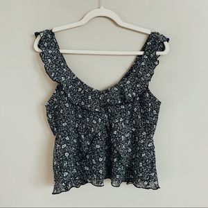 Floral Black & White Abercrombie Ruffle Tank